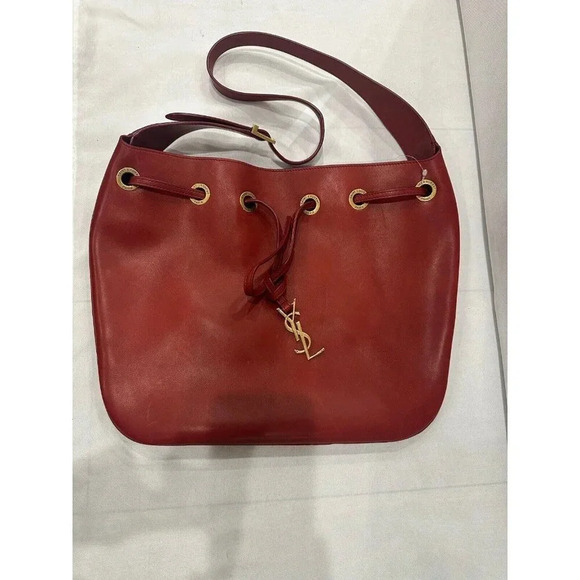 Saint Laurent Women's 6236 Sangria Red Medium Paris VII Leather Hobo Tote Bag - Picture 3 of 6